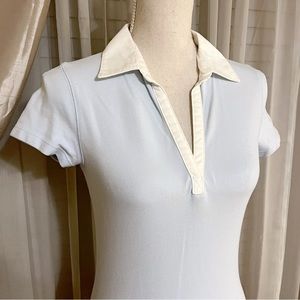 EUC Blue White Classic Cotton Pique Fitted Skinny Polo